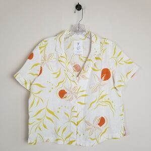 Calypso St. Barth Palm Combo Linen Printed Short Sleeve Shirt Top Size Small